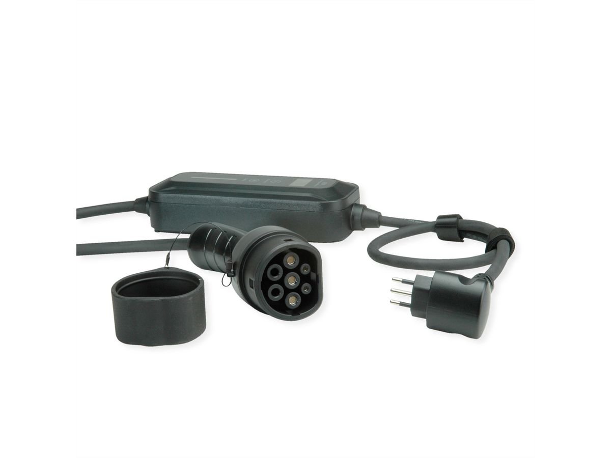 ROLINE Tragbares E-Auto Ladegerät, CEI23-50 (IT, Typ-L) & Typ2 Stecker, 1-phasig, Mode 2, 16 A, 3,6 kW, 5 m