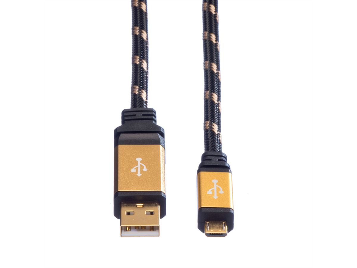 ROLINE GOLD Câble USB 2.0, USB A mâle - Micro USB B mâle, Retail Blister, 0,8 m