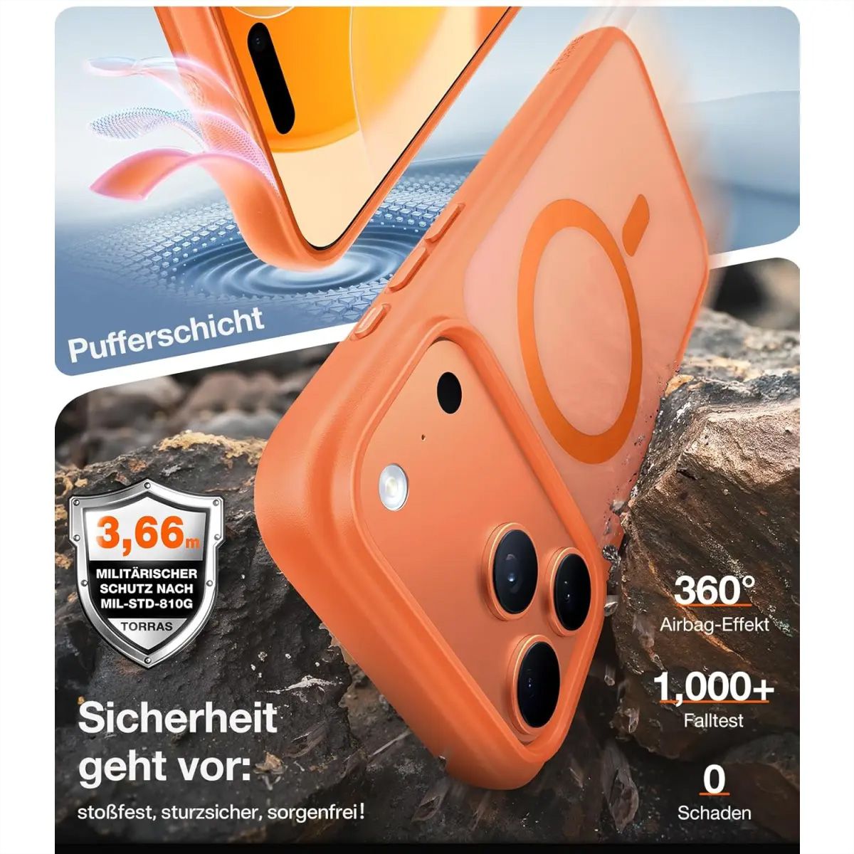 Torras Guardian Case, iPhone 17 Pro Max, MagSafe, orange