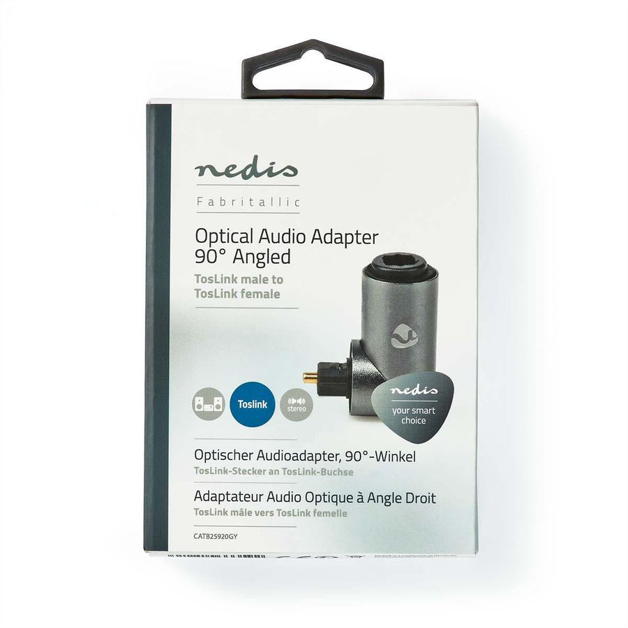 Adaptateur Toslink coudé Nedis, coudé à 90°, ST/BU, gris