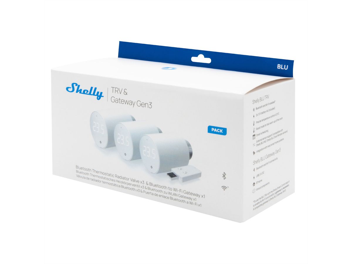 Shelly  Détecteur de mouvement radio BLU TRV, x3 + Blu Gateway Gen3
