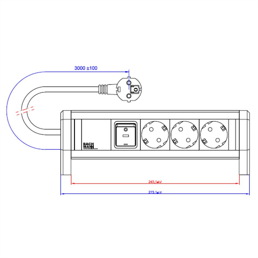 BACHMANN 3x2P+T allemand, interrupteur, 3 m