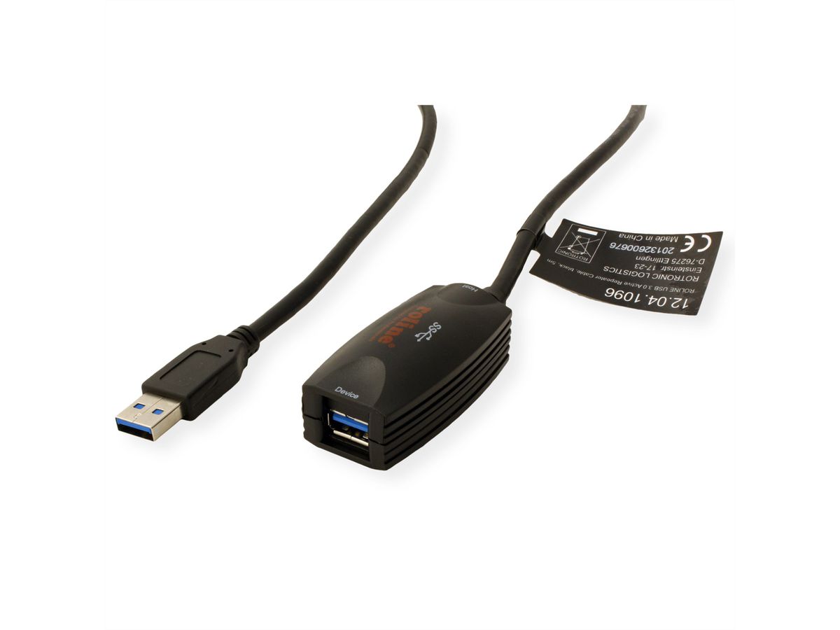 ROLINE Câble prolongateur actif Repeater USB 3.2 Gen 1, noir, 5 m