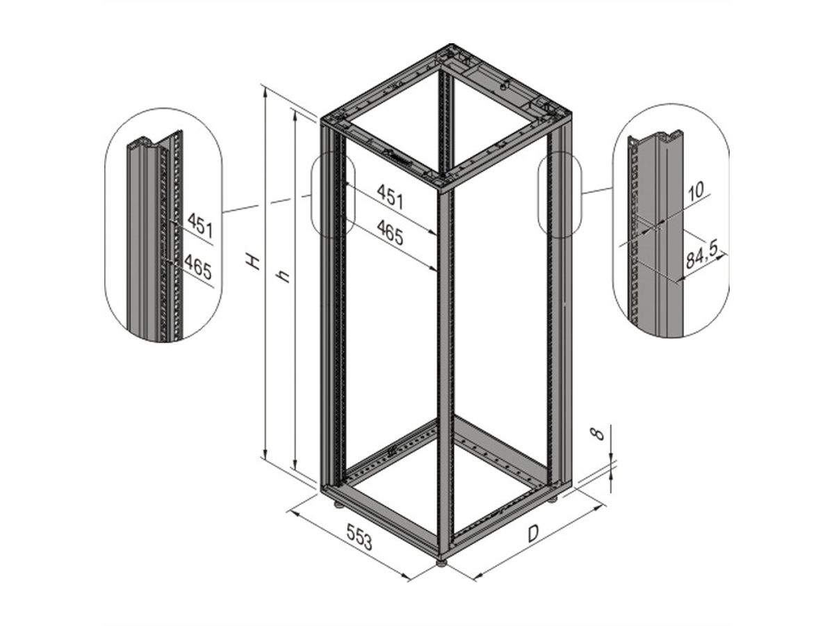 Cadre d'armoire Novastar SCHROFF, Slim-Line, 12 U 553W 800D