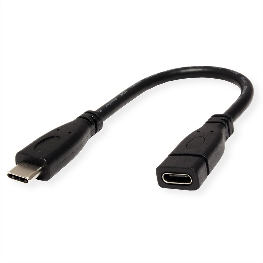 ROLINE USB 3.2 Gen 2 Typ C Kabelverlängerung, USB C-C, ST/BU, 4K UHD-1, 10Gbit/s, 100W, schwarz, 0,15 m