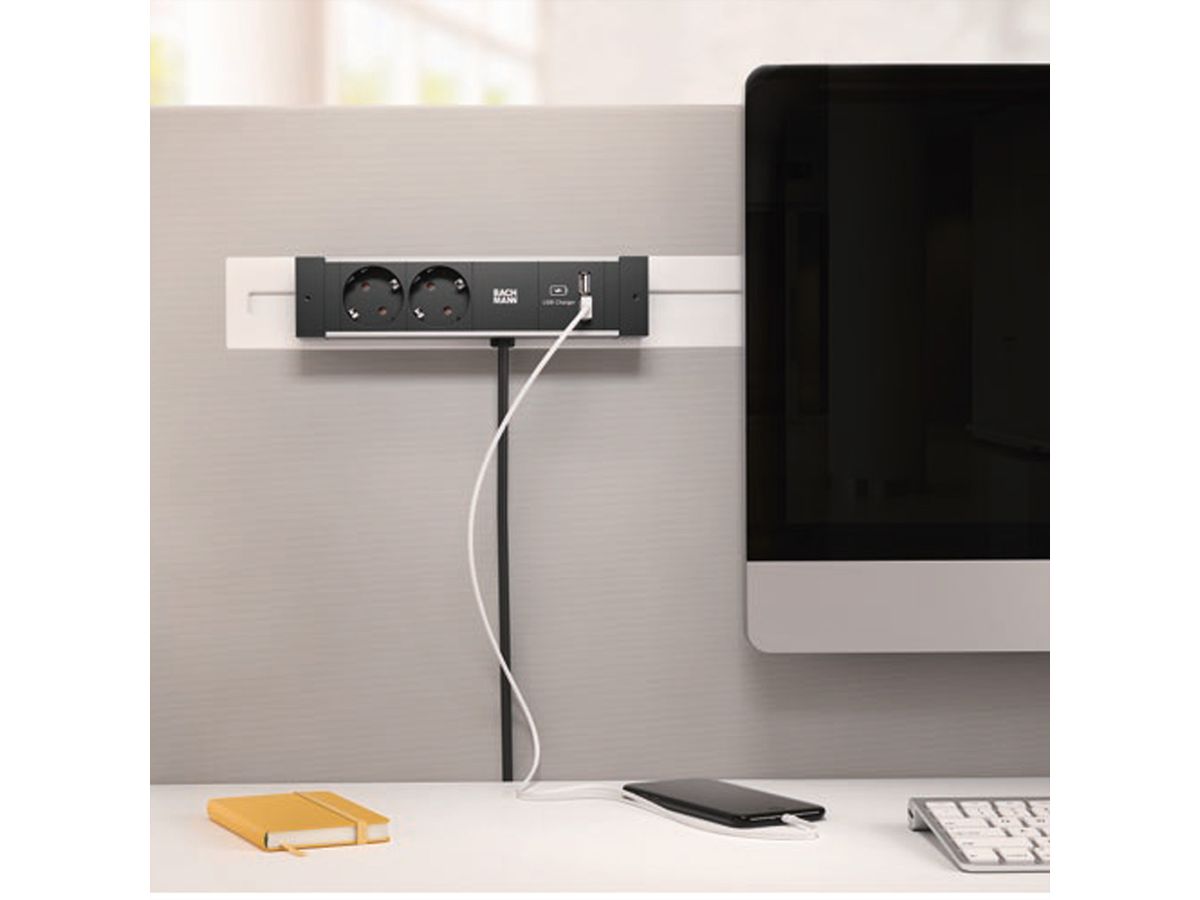 BACHMANN DESK RAIL 2x contact de protection 1x USB Charger, Interrupteur