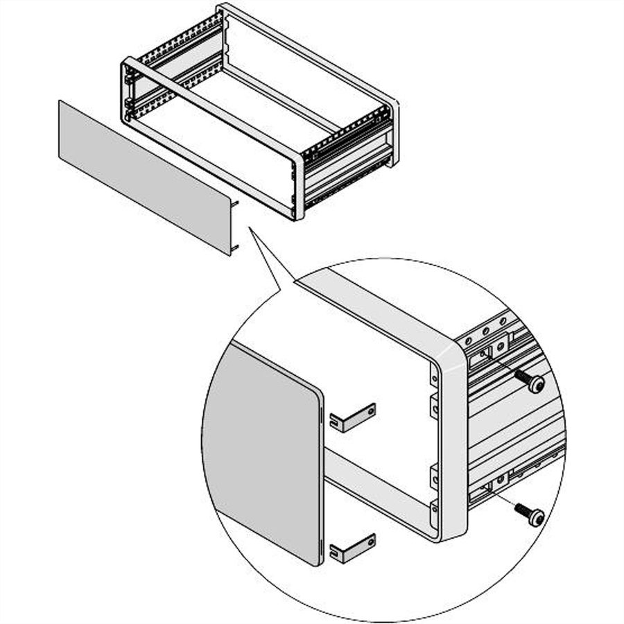 SCHROFF CompacPRO face avant/arrière, avec fixation invisible, 4 U, 84 CV, 2,5 mm, alu, anodisé, bords non traités
