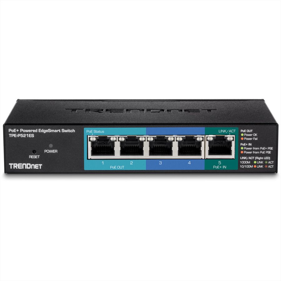 TRENDnet TPE-P521ES 5Port Gigabit Switch PoE+ Powered mit PoE Pass Through 15W
