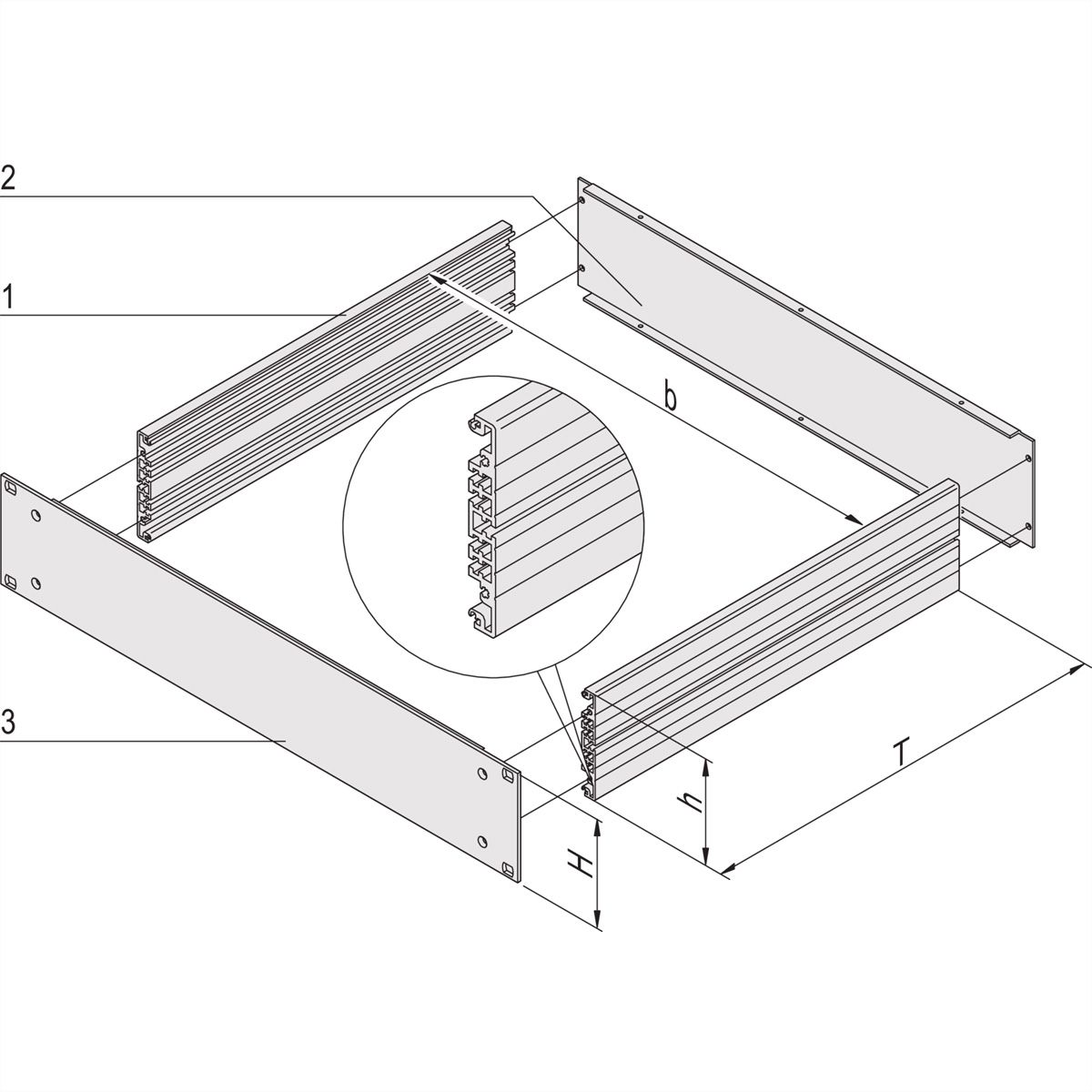 SCHROFF 19"- Einschub Aluminium (Grundbausatz) - MULTIPAC GRUNDAUSB.1HE 340T
