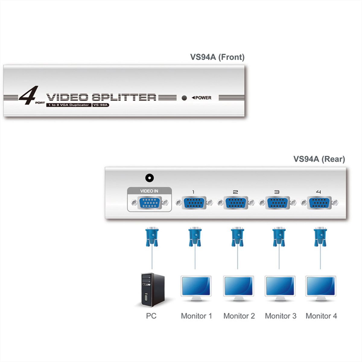ATEN VS94A VGA Video-Splitter, 350MHz, 4fach