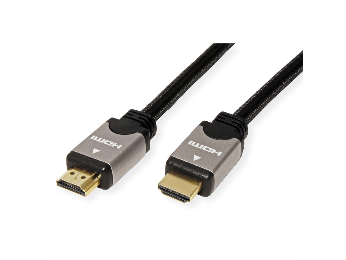 ROLINE HDMI High Speed Kabel mit Ethernet, ST-ST, schwarz / silber, 7,5 m