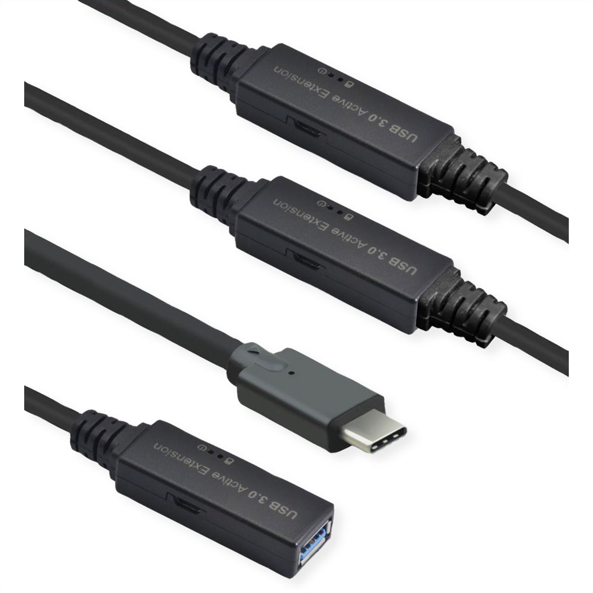 ROLINE Câble prolongateur USB 3.2 Gen 1 actif, Type A - C, noir, 20 m