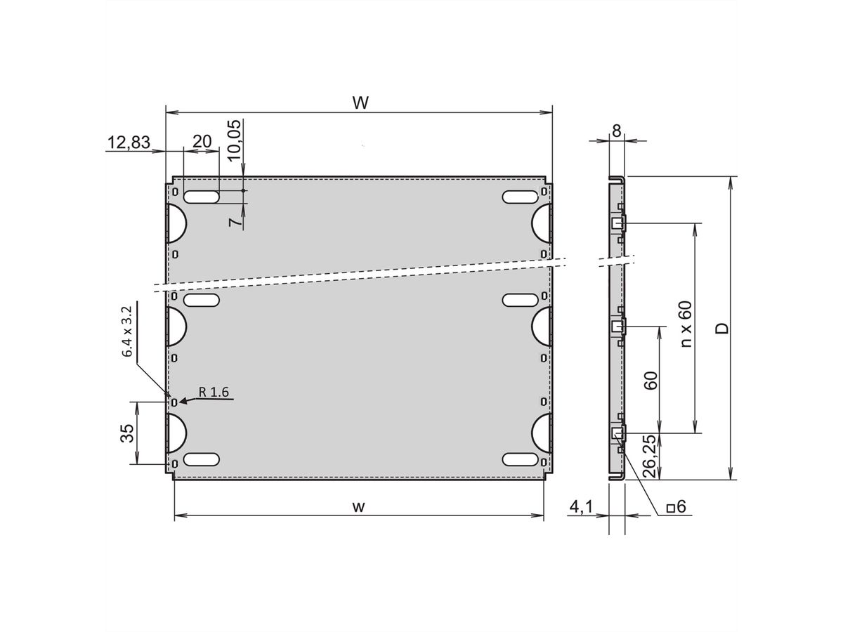 Plaque de montage SCHROFF pour coffret et bac à cartes 19", 28 HP, 280 mm de longueur de carte