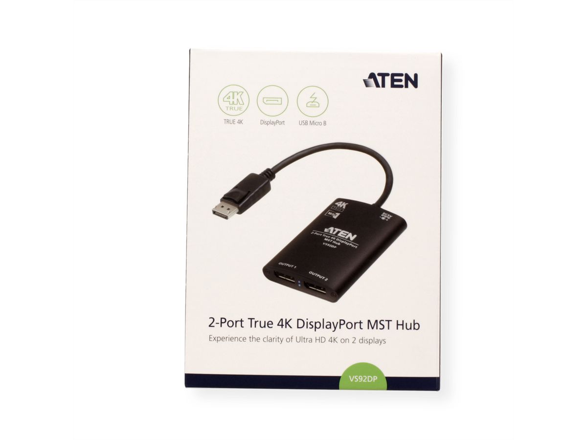 ATEN VS192DP Splitter DisplayPort 4K à 2 ports avec hub MST