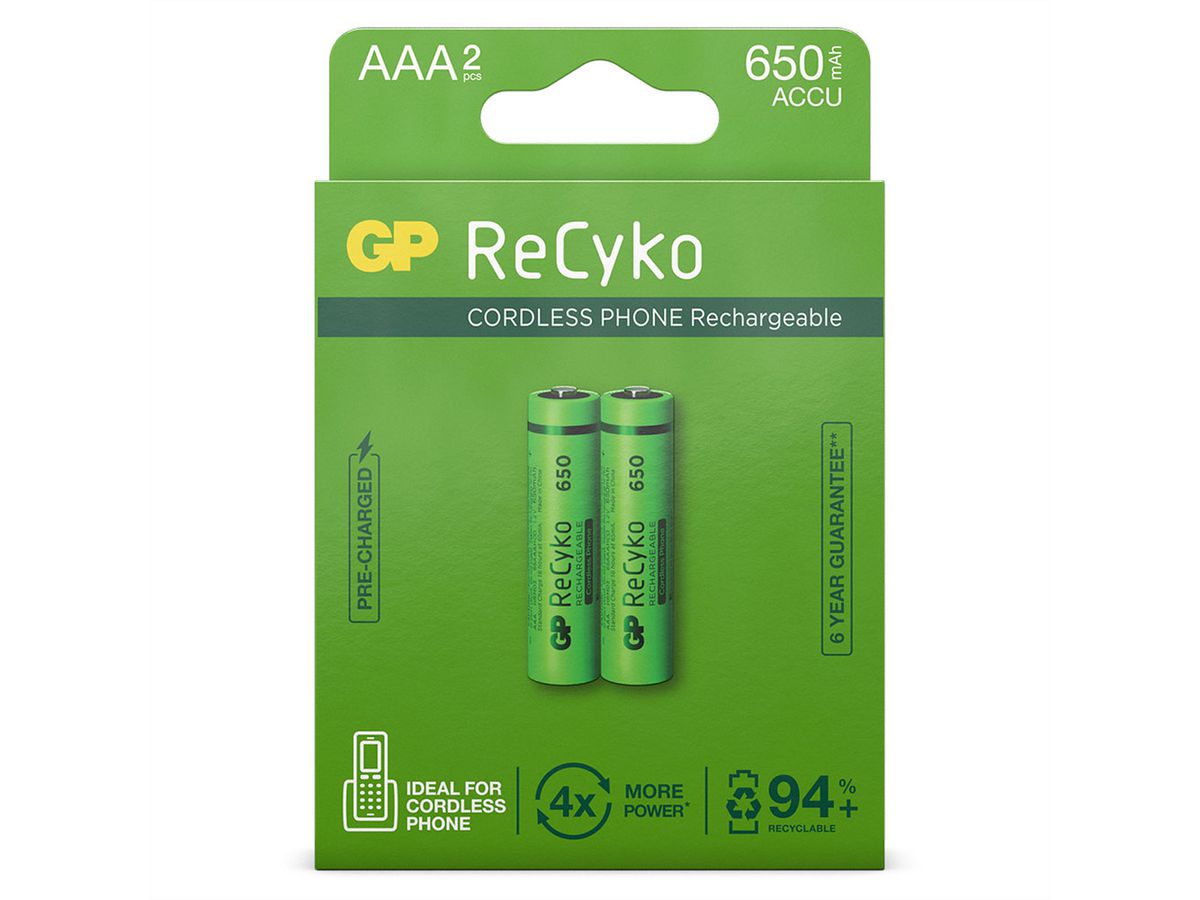 GP Batteries RECYKO+, HR03, 2x AAA, Micro, Akkus, NiMH, 650mAh