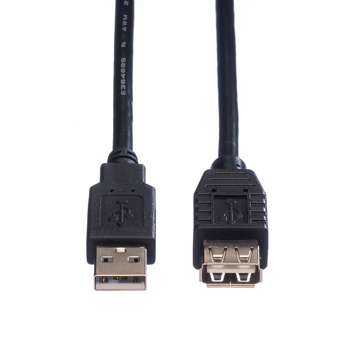 ROLINE USB 2.0 Verlängerungskabel, Typ A-A, ST/BU, schwarz, 0,8 m