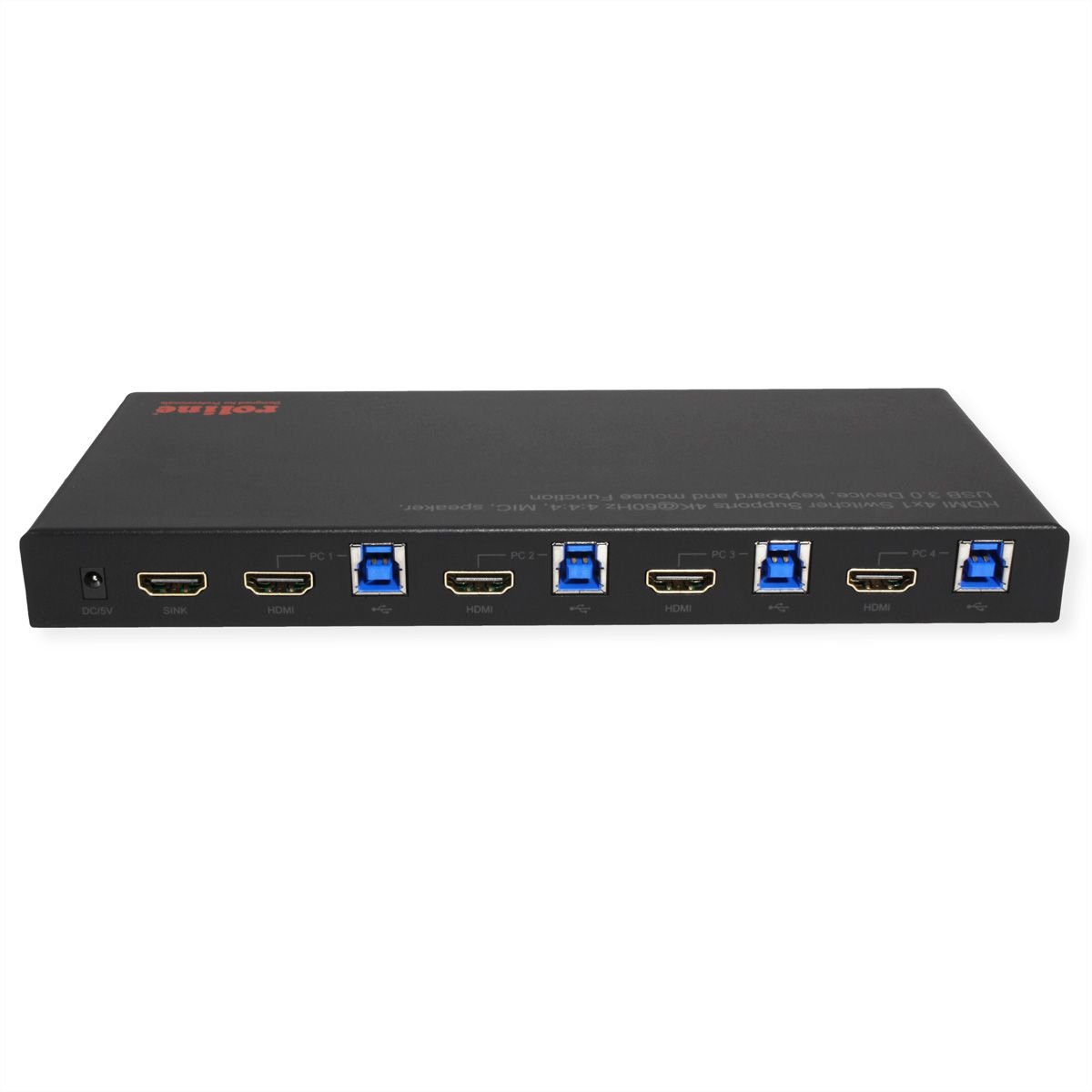 ROLINE Switch KVM, HDMI 4K, USB, 1 User - 4 PC , avec hub USB 3 ports