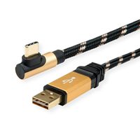 ROLINE GOLD Câble USB 2.0, USB-A mâle reversible - USB-C mâle, 90° coude, 0,8 m