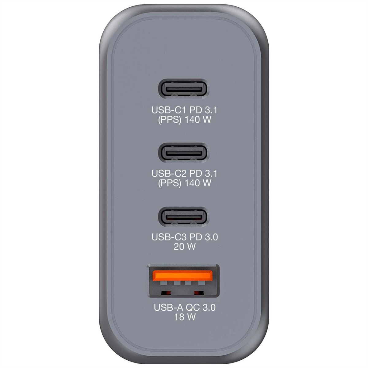 Verbatim GaN 4 Port Charger 140W, 3x USB-C, 1x USB-A, EU+UK Adapter