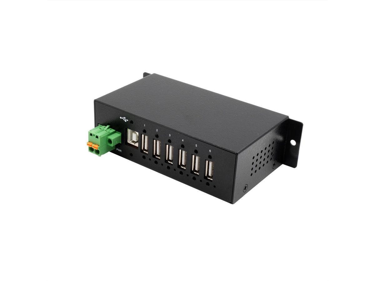 EXSYS EX-1596HMVS Hub métal USB 2.0 à 6 ports, protection de surtension 15KV ESD (rail DIN)