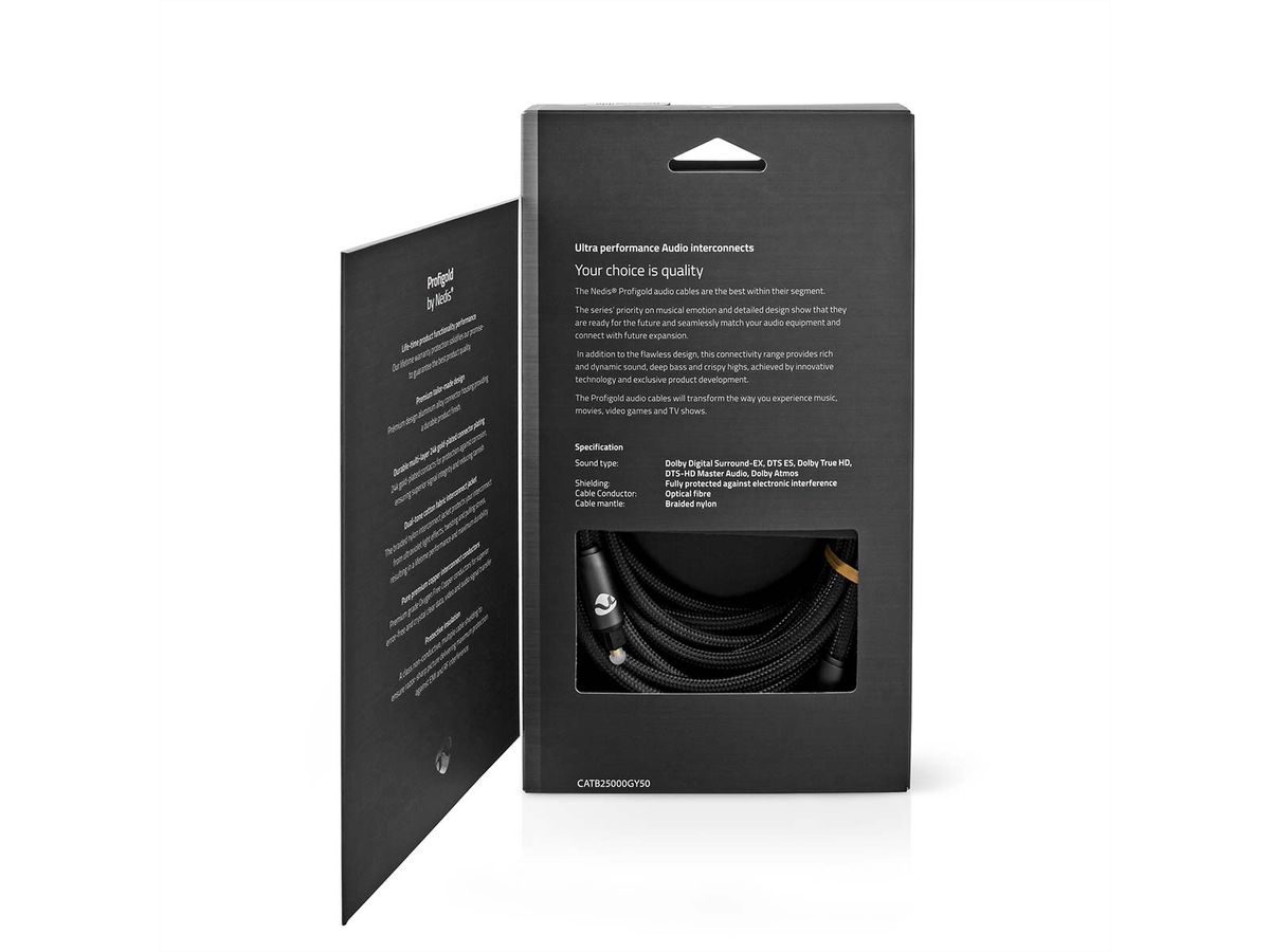 Câble audio optique Nedis, 2x Toslink, ST/ST, gris, 5 m