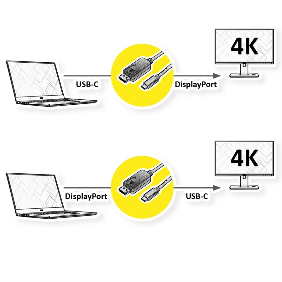ROLINE Adapterkabel USB-C - DisplayPort, v1.2, bidirektional, ST/ST, 2 m