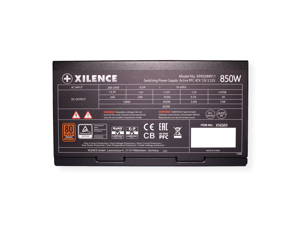 Xilence XP850MR11 850W Alimentation PC, semi modulaire, 80+ Bronze, Gaming, ATX