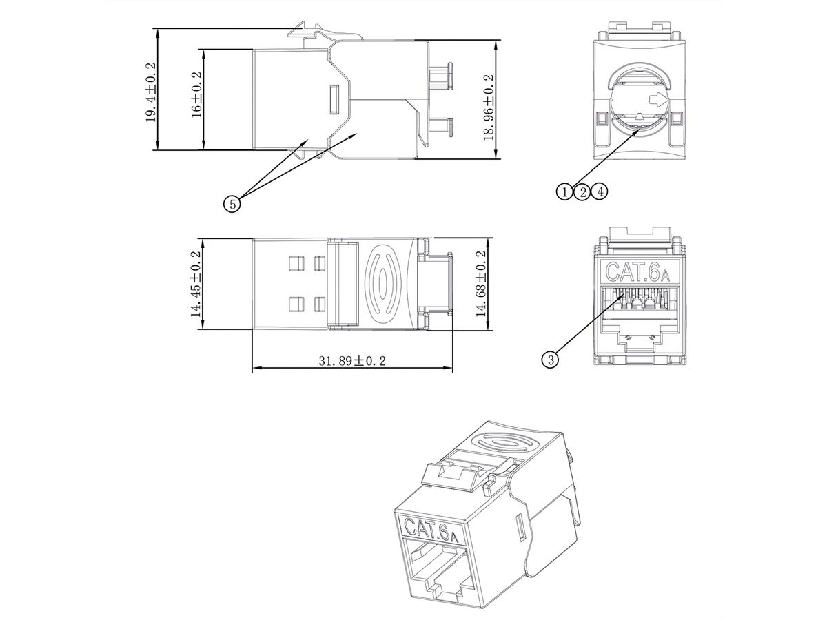 ROLINE Cat.6A (Class EA) Keystone, RJ-45, geschirmt, werkzeuglos, GHMT, silberfarben