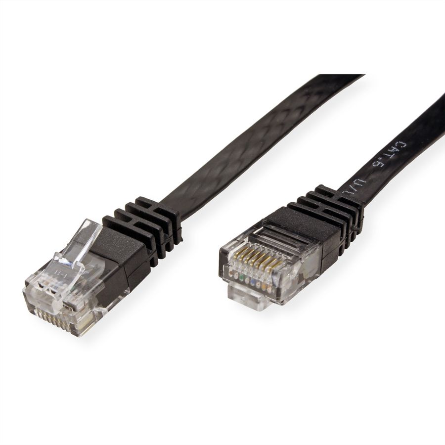 Cordon VALUE Cat.6 (Classe E) UTP confectionné, plat, noir, 1,5 m