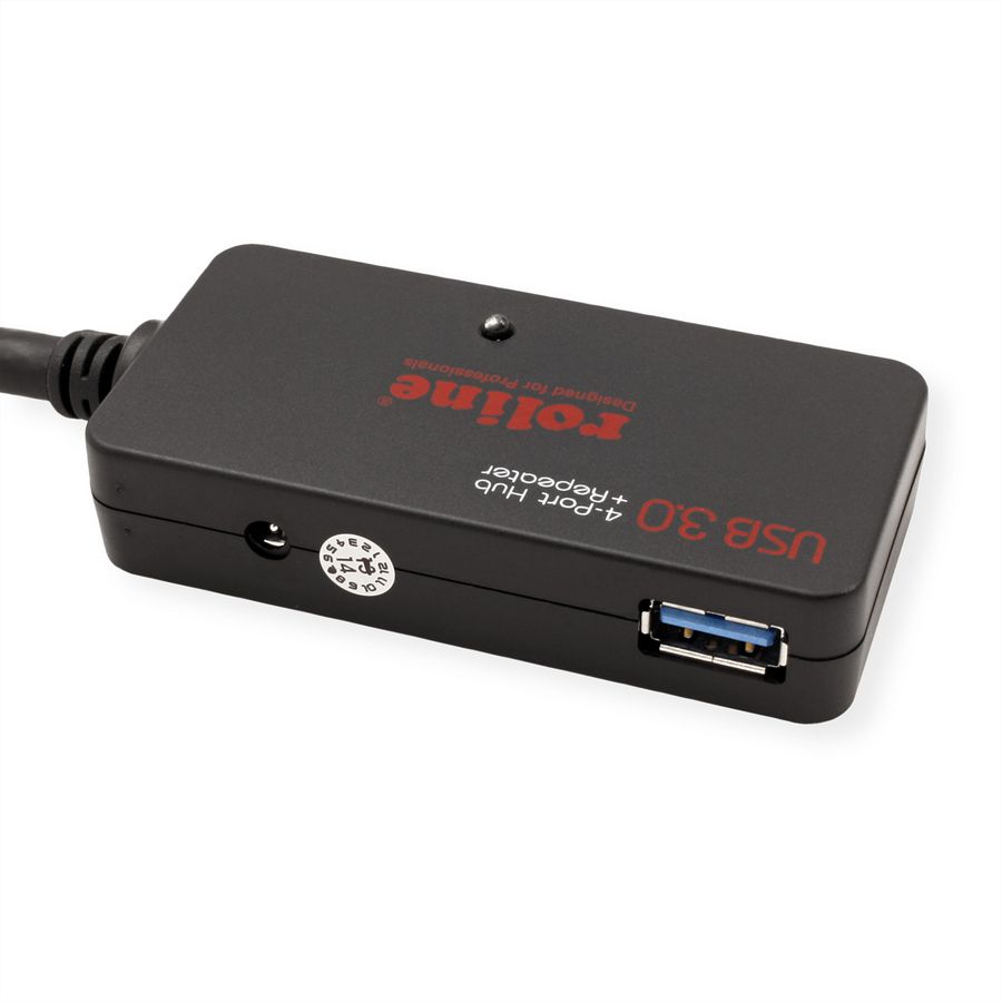 ROLINE Hub USB 3.2 Gen 1 4 ports avec Repeater, noir, 10 m