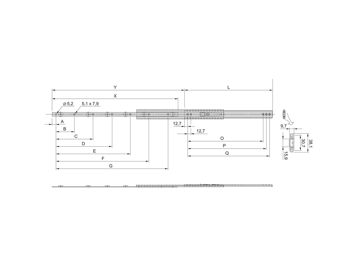 Glissière télescopique universelle SCHROFF, 1 U, 406L