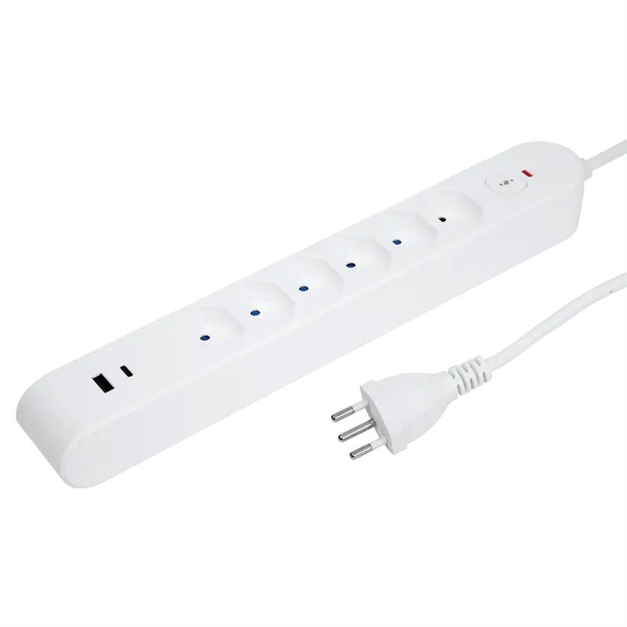 Steffen Steckdosenleiste IQ PRO 6fach, PRO 6xT13 + 1xUSB-A 18W + 1xUSB-C PD 20W, 3m, weiss