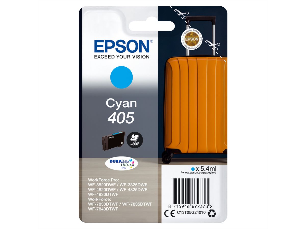 EPSONC13T05G24010, 405, Cartouche, cyan pour EPSON WorkForce WF-3820, WF-4820, WF-7830