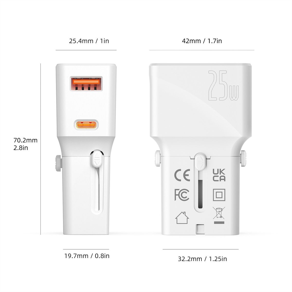 VALUE Chargeur de voyage USB avec prise UK/US/Euro, 2 ports, 1x QC3.0 A + 1x C (PD), 25W