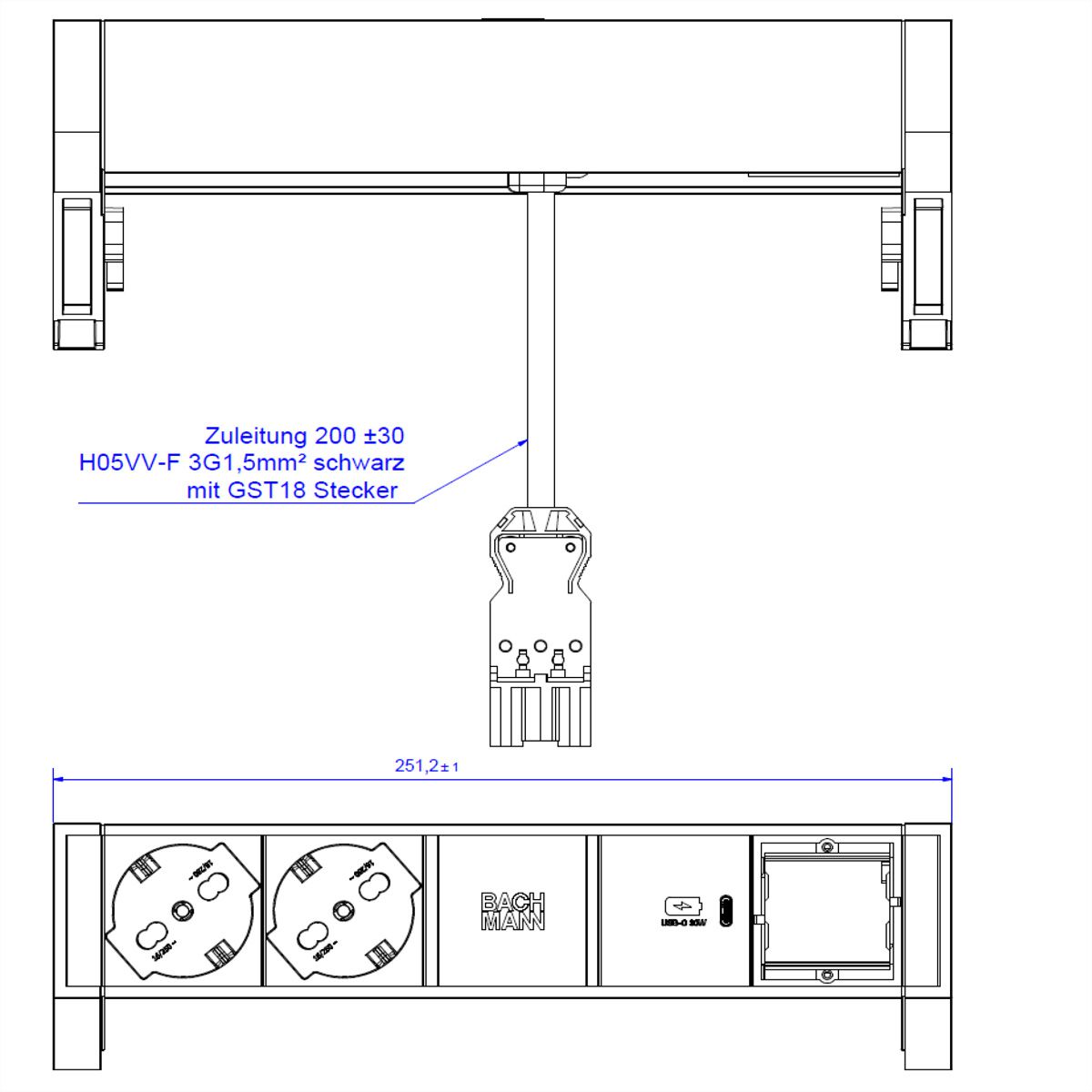 BACHMANN DESK2 2xP40 1xUSB C 30W 1xCM, ITALIE