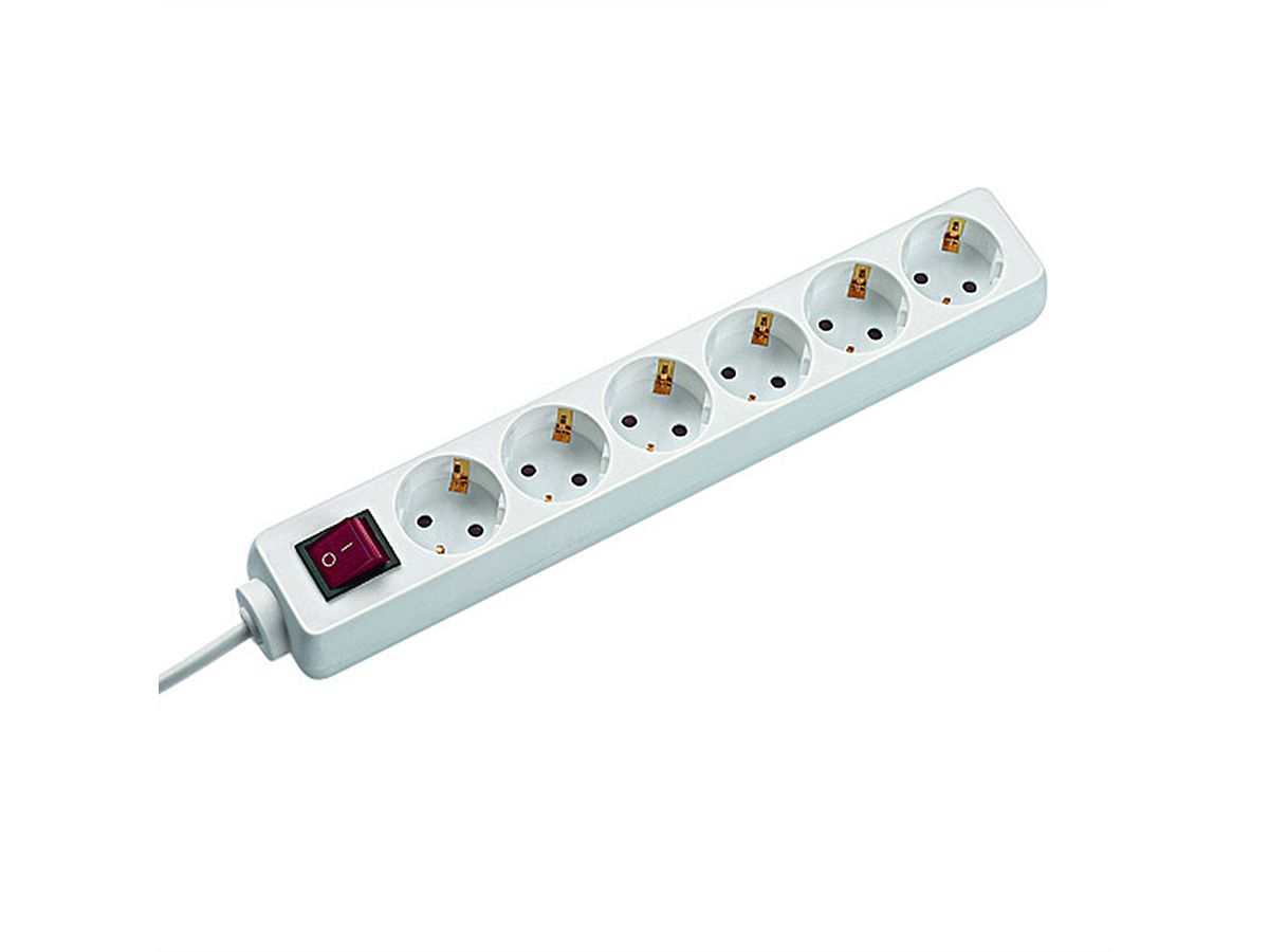BACHMANN SELLY Bâti de prises 6x contact de protection, interrupteur, blanc, 1,5 m