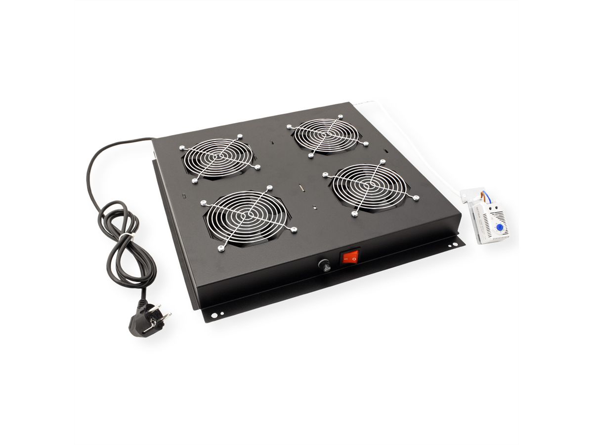 ROLINE 19-Zoll Dachlüftereinheit 4 Lüfter, Thermostat , schwarz