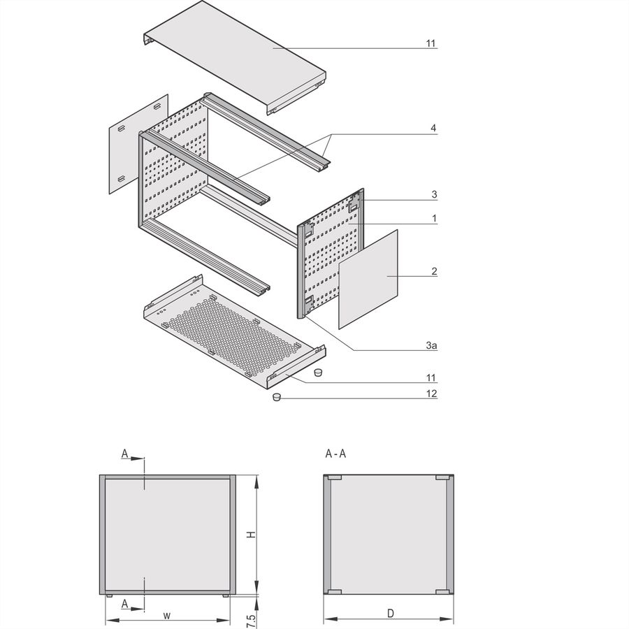 SCHROFF RatiopacPRO, coffret de bureau, blindage à monter ultérieurement, garniture avant, 6 U, 42 HP, 375 mm