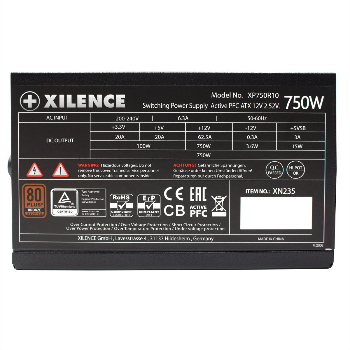 Xilence XP750R10 750W PC Netzteil, 80+ Bronze, Gaming, ATX