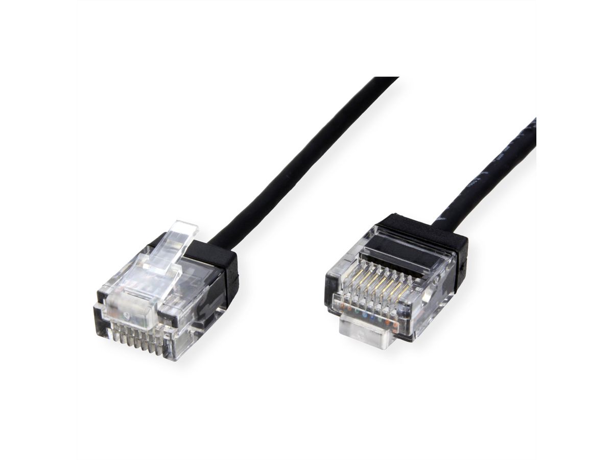 ROLINE UTP DataCenter Patchkabel Cat.6A (Class EA), LSOH, slim, extra kurzer Stecker, schwarz, 5 m