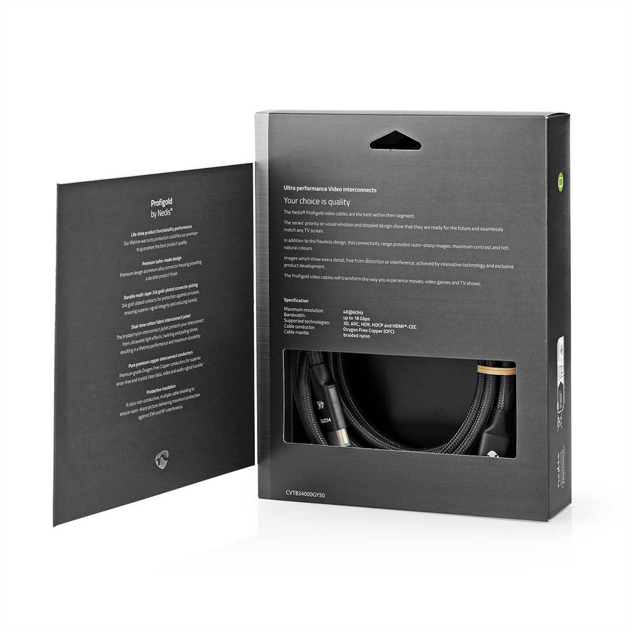 Nedis HDMI High Speed Kabel mit Ethernet, grau, 5 m