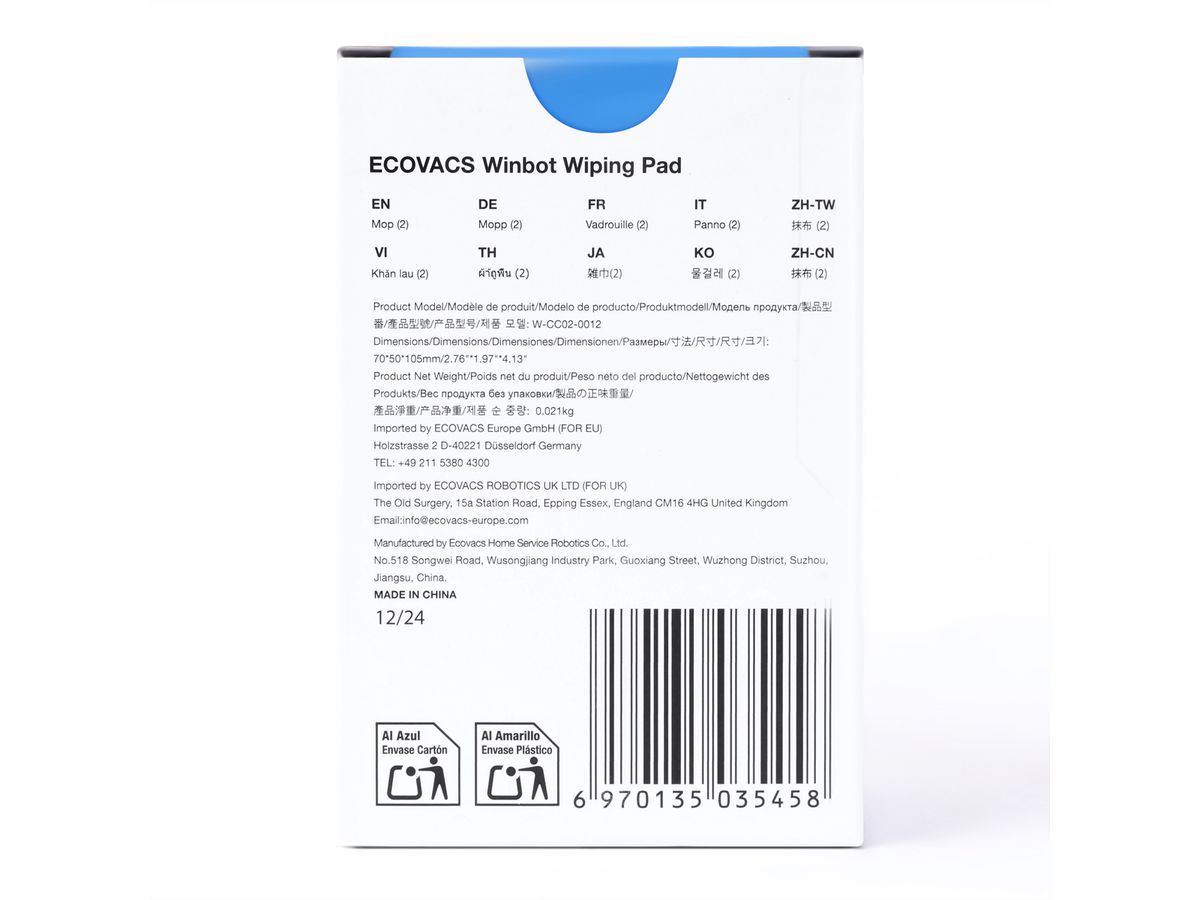 Ecovacs lingettes de nettoyage, pour Winbot Mini