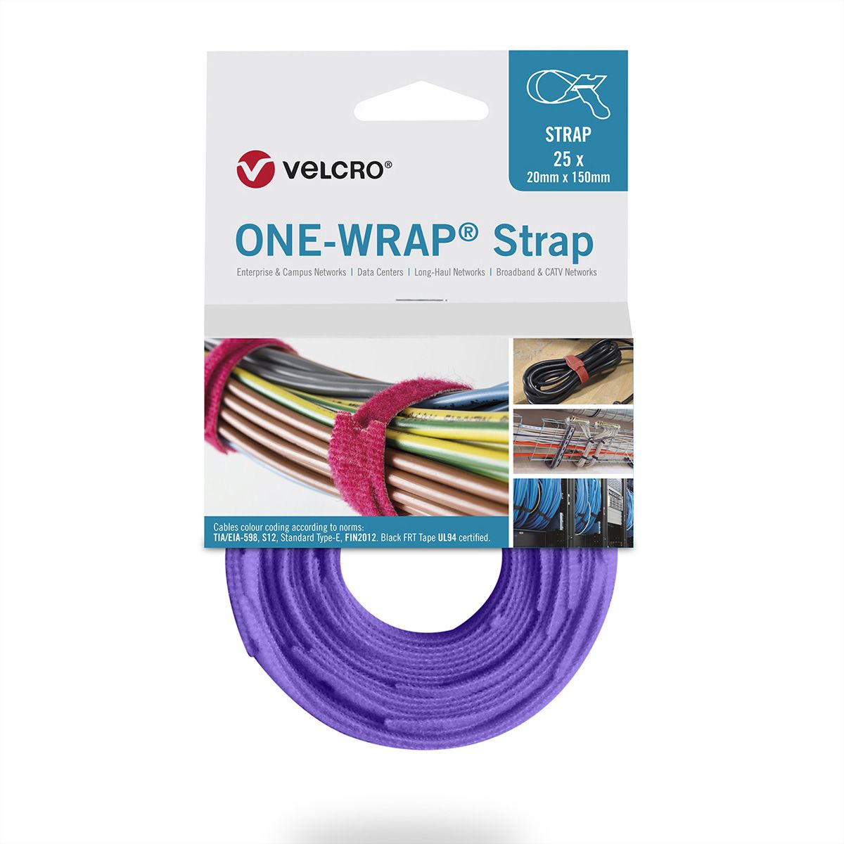 VELCRO® One Wrap® Strap 20mm x 330mm, 25 pièces, violet