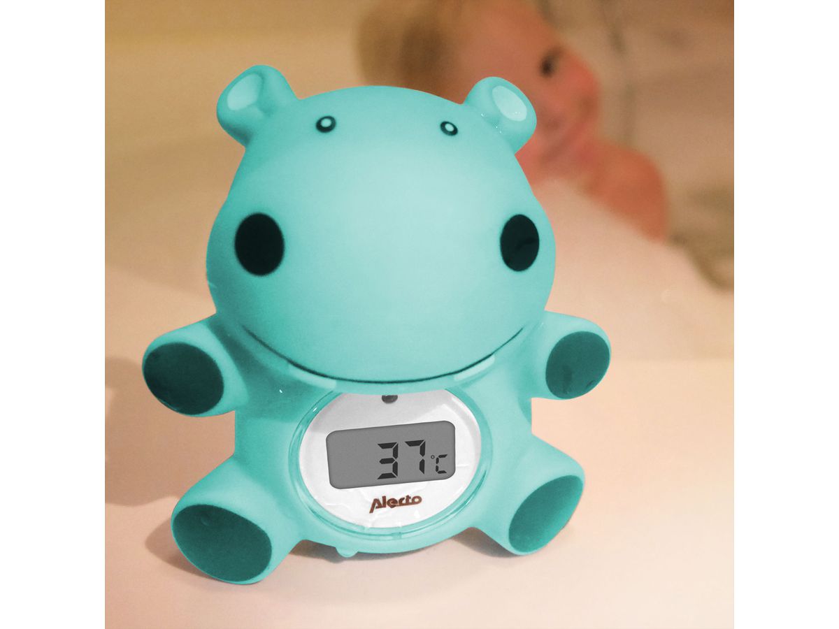 Alecto Baby Badethermometer und Raumthermometer BC-11 Hippo, Nilpferd, grün