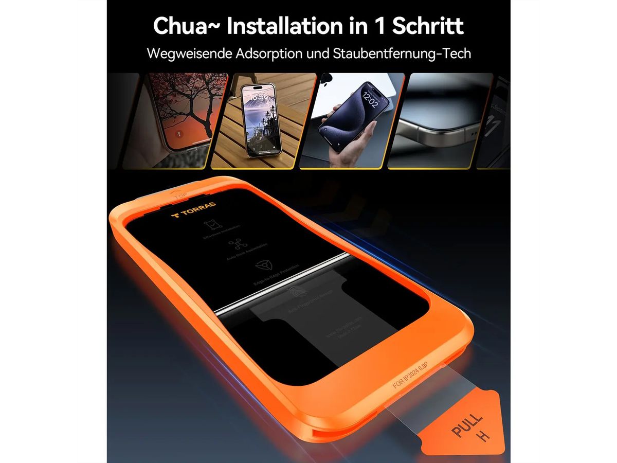 Torras Displayschutz Install Master, iPhone 16 Pro Max, transparent