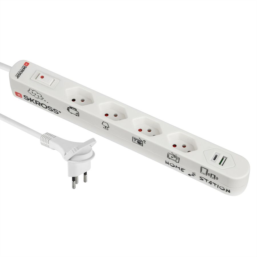 Skross bloc multiprise 4x T13, 1xUSB-C, 1xUSB-A, interrupteur, blanc
