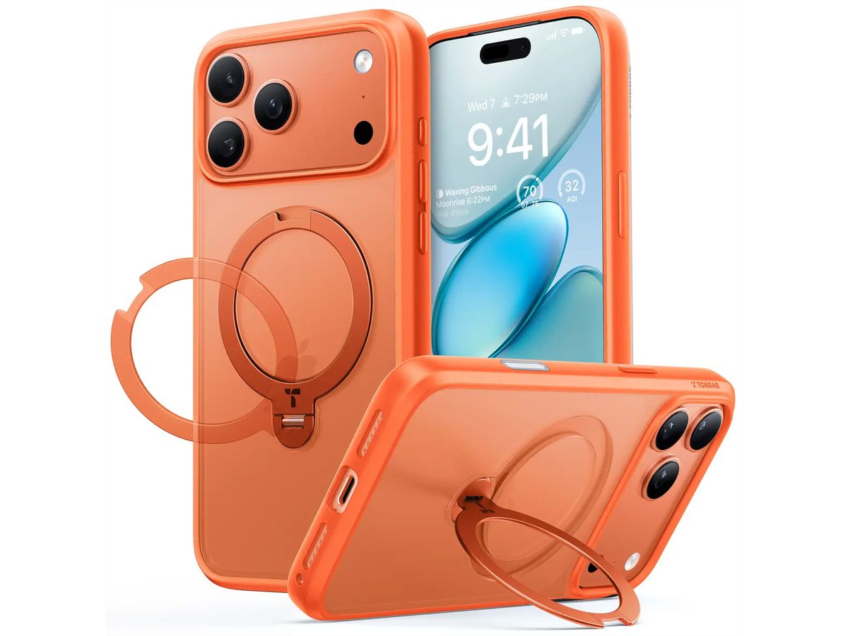 Torras UPRO Ostand Spin Case, iPhone 17 Pro Max, MagSafe, orange