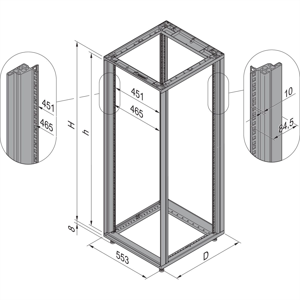 Cadre d'armoire Novastar SCHROFF, Heavy-Duty, 20 U 553W 1000D
