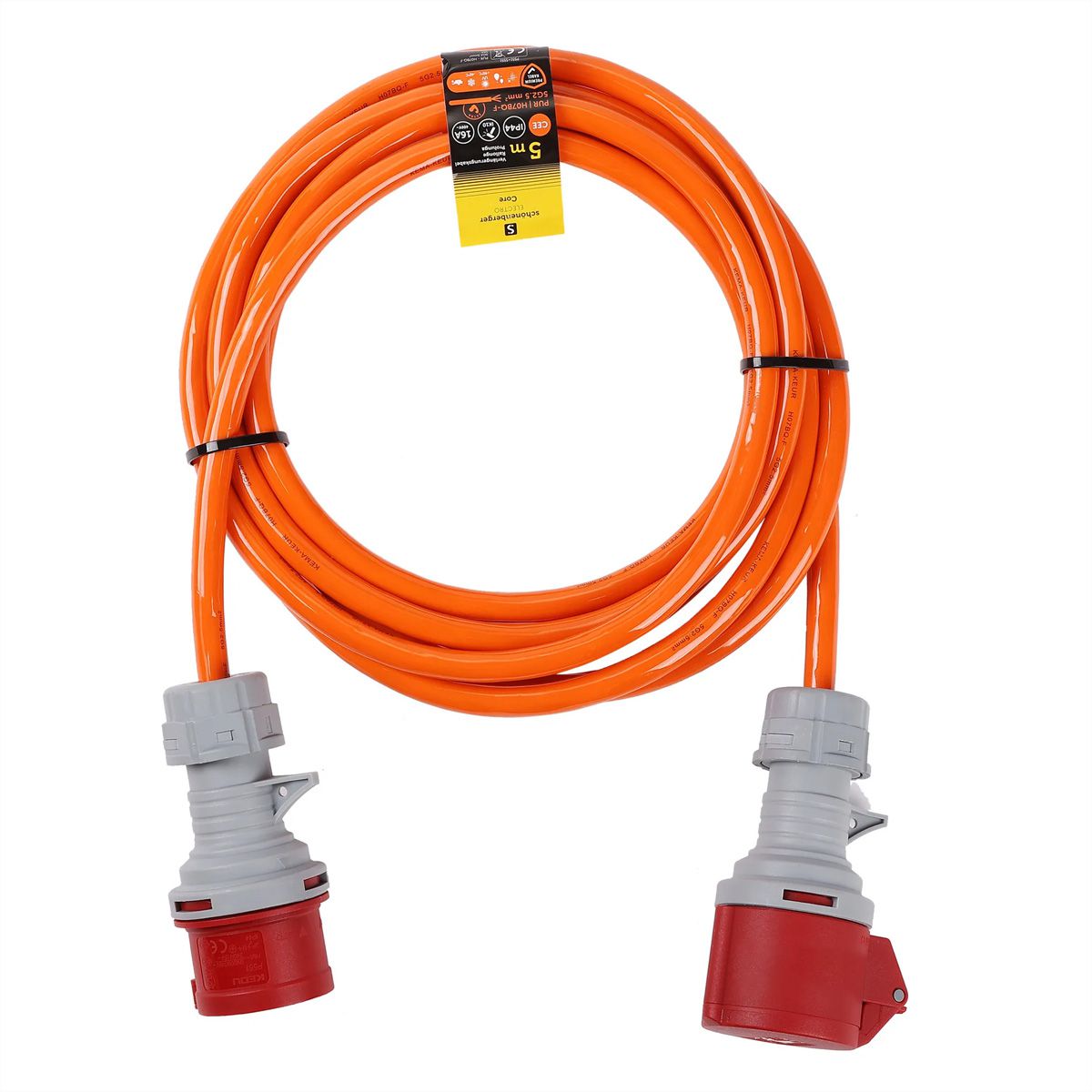 Rallonge CEE 5P 16A IP44  , 5 m EPR-PUR H07BQ-F 5G2,5 mm2 , orange