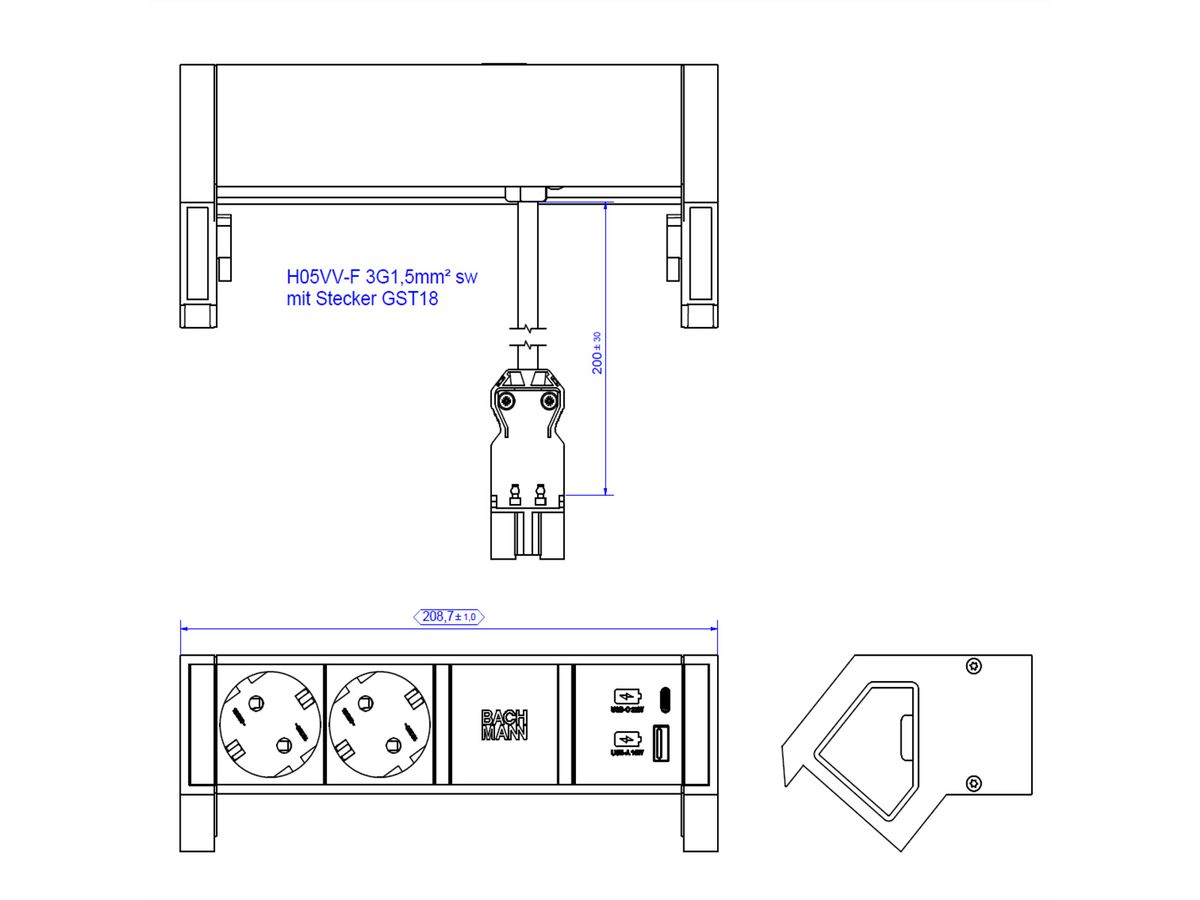 BACHMANN DESK2 2x contact de protection USB A&C